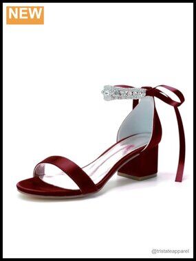 Rhinestone Block Heel Satin Pumps Low Heel Wedding Shoes Bride